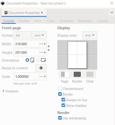 Inkscape Document Properties menu