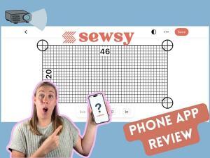 Woman points to phone, Sewsy phone app review