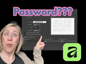 Woman pointing to a window in Affinity asking for a password